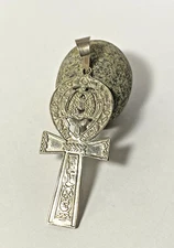 VTG ANKH EGYPTIAN SILVER PENDANT CROSS REVIVAL LIFE SYMBOL 2.75" Heavy - 12.2g