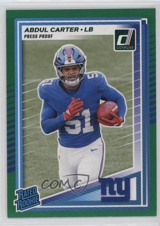 2025 Panini Donruss Rated Rookie Press Proof Green Abdul Carter #315 Rookie RC