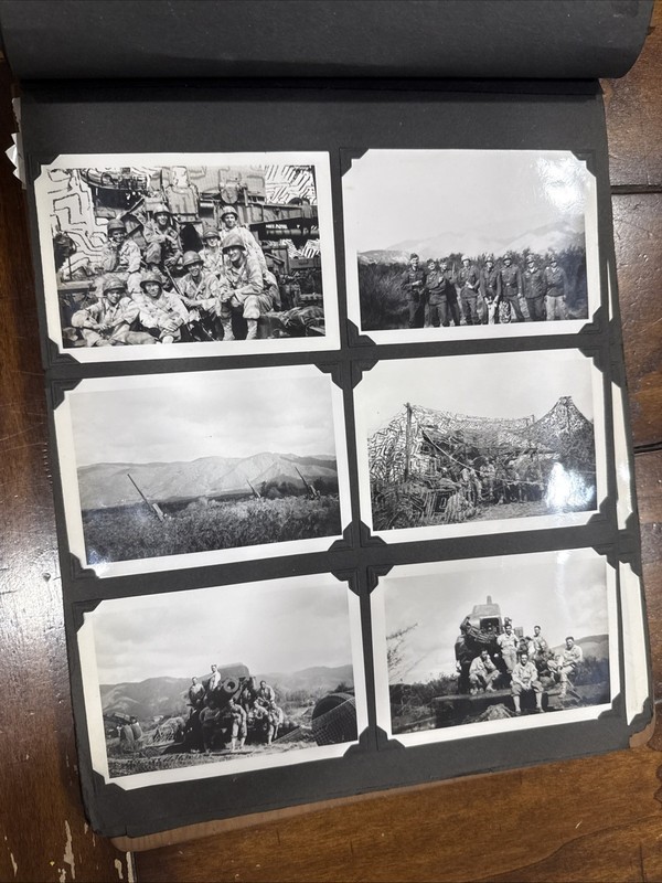 VTG 1920- 40’s Photo Album Black and White 85 Snapshots military Wood Album