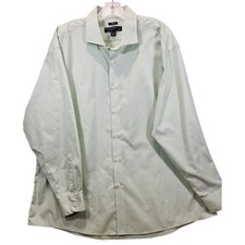 Pronto Uomo Mens Dress Shirt 19 34/35 Slim Fit Non-Iron Green Blue Micro Check