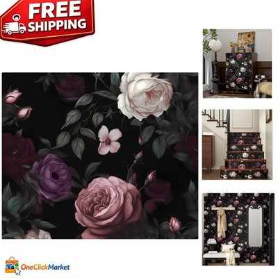 Waterproof Floral Contact Paper - Vintage Black and Pink Wallpaper 17.4'' x 118''