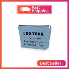 Sazuwu Yoga Gifts for Her - Blue Makeup Bag & Funny Cosmetic Bag for Yoga Lovers