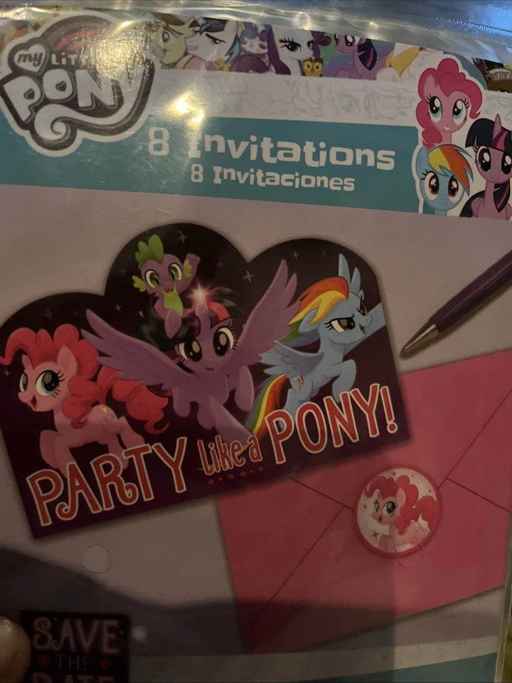 Sobres de invitaciones de fiesta de cumpleaños My Little Pony sellos pegatinas 8 por paquete Foto 3 de 4