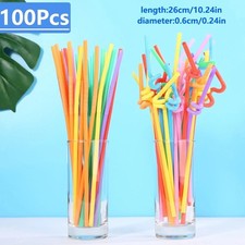 100 Pieces Colorful Extra Long Flexible Bendy Party Disposabl Drinking Straws T3