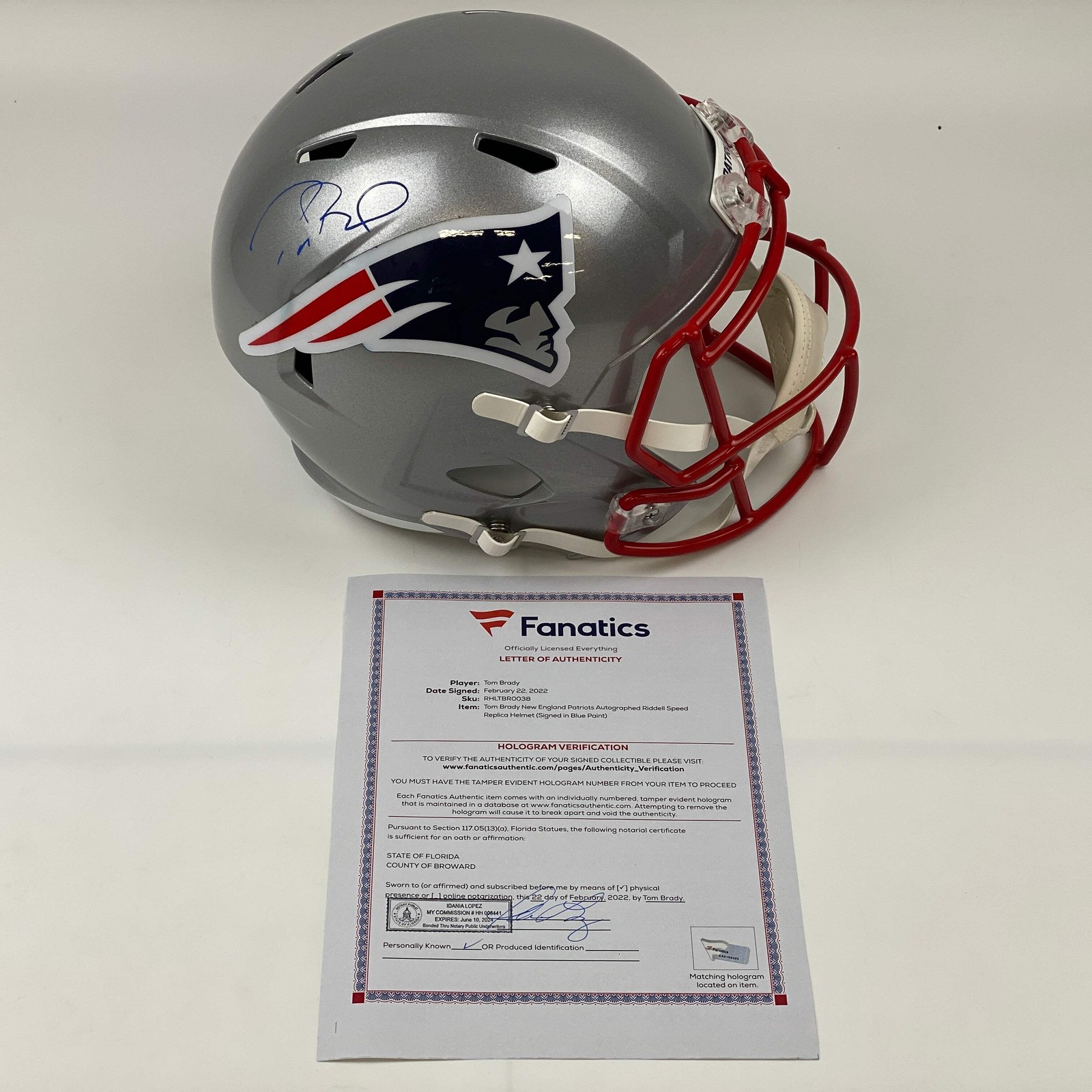 Tom Brady Autographed Signed New England Patriots / Patriots FS Speed Replica Helmet Fanatics COA/LOA 