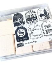 Stampin' Up "Too Terrific Tags" Wood Mount Stamp Set Tags Sentiments 6-Piece