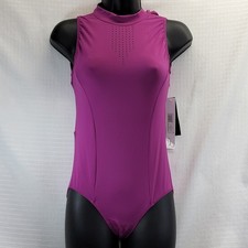 Danz N Motion Pink Cutaway Laser Turtleneck Princess Seam Diamond Back Leotard M