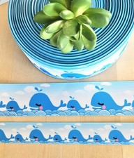 7/8 1.5" 1 YD Whale Grosgrain Ribbon Beach Whale Baby Shower Ribbon