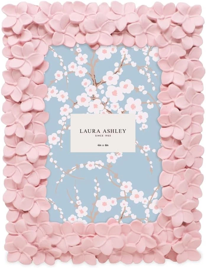 Laura Ashley 4x6 Pink Flower Textured Hand-Crafted Resin Picture Frame with - Image 2 of 4