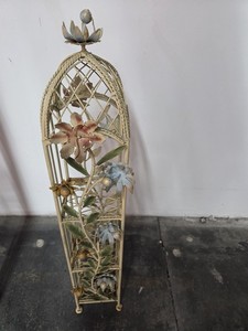 Vintage Wrought Iron Toleware Floral Lattice Shelf Stand