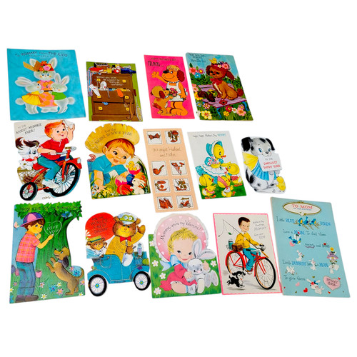 ADORABLE Vintage Kids Greeting Card Lot Boy Girl 1950s 1960s 1970s Cute Dog Etc