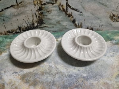 PLA Denmark two white ceramic candle holders vintage taper dinner candles