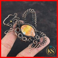 Copper Oval Maligano Jasper Gemstone Mother Wire Wrapped Rabbit Pendant Jewelry