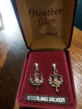 Scottish sterling silver thistle stud earrings in gift presentation box