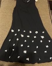 Jessyline Black Women’s Pleated Drop Waist Teacher Dress Sz  XS Letters Foxes