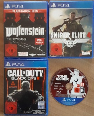 PS4 Wolfenst. New O., Sniper Elite 4, Call of D. Black Ops III, Tomb R. Definite