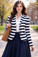 GAP THE ACADEMY BLAZER Striped Navy Nautical Academia Career Office Preppy Sz 6