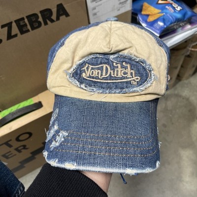 Vintage 90s Y2K Von Dutch Distressed Denim Embroidered #32 (RARE) Hat Cap