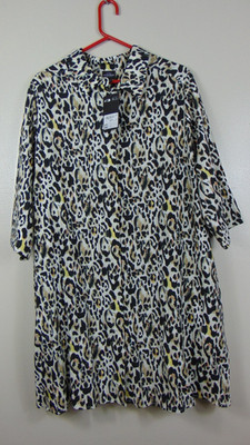 Ulla Popken Dress Womens 24 26 Leopard Print Button Up Pockets Knee New S/S