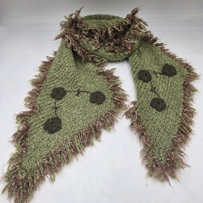 Vtg Y2K Red Fish Designs Whimsy Scarf Floral Green Fairy Ogre Asymmetrical 9x66''