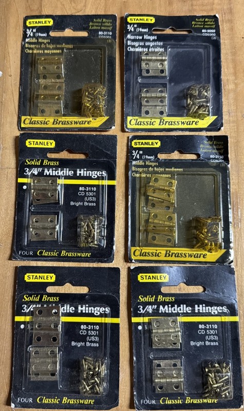 Stanley Classic Brassware Broad Hinges 3/4” 19 mm    Lot of (6) 4 packs 24 total