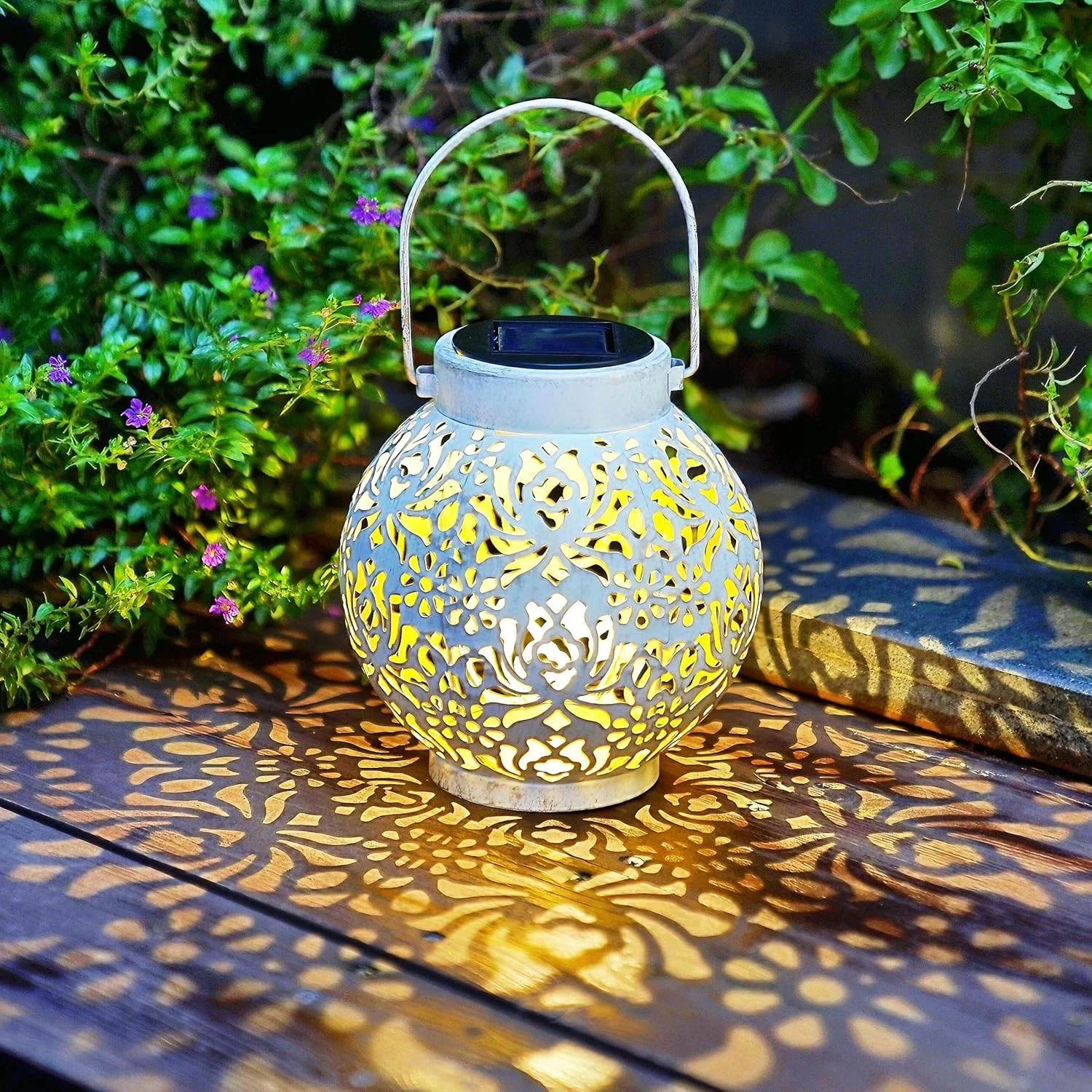 2 Pack Outdoor Solar Hanging Lantern Lights Metal LED Decorative Lamp