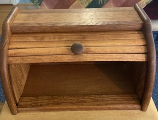 Vintage Oak Wood Roll Top Bread Box 16x10x9 Country Farmhouse Kitchen Storage...
