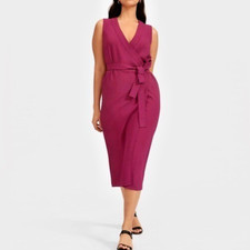 Everlane womens size 12 Japanese Goweave wrap sleeveless dress magenta tie