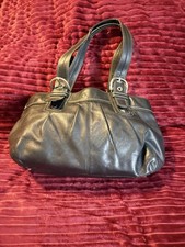 Coach Black Satchel Buckle Accent Pleated Stitching Silver Hardware Wallet Set