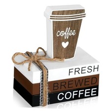  4 Pezzi Decorazione Bar Caffè Mini Libro Legno Pile Accessori Caffè Insegna 