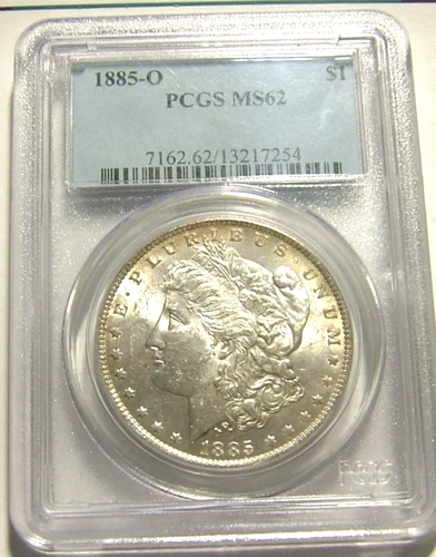 1885-O MORGAN  SILVER  DOLLAR PCGS MS62  NICE  COIN