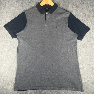 Dunhill London Shirt Mens Large Navy Golf Polo SS 100% Cotton
