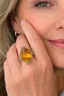 Vintage Citrine Ring Sterling Silver Statement Estate Jewelry Size 6.25 Oval