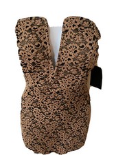 Fashion Knit Lace Dress Med NWT gold shimmer strapless stretch Babe fitted