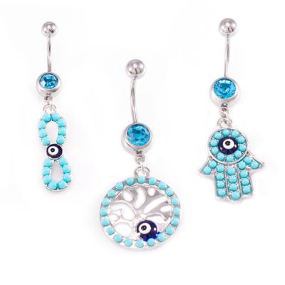 Evil Eye Belly Button Ring Package of 3 / Tree of life, Infinity love and Hamsa