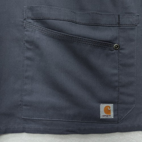 Carhartt Womens Scrub Top Small Gray Pink V Neck 2 Pocket Medical Nurse CNA - Picture 2 of 6