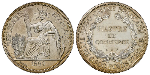 FRENCH INDO-CHINA. 1889-A AR Piastre. NGC PR64. KM 5. Proof; Lecompte 271