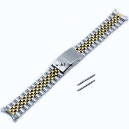 Bracelet de montre en acier inoxydable ton incurvé Jubilee étendre fermoir solide bracelet - Photo 1/7