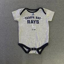 Tampa Bay Rays Baby Romper 12 Months Majestic Grey MLB Baseball Spellout Logo