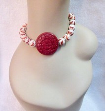 Vintage Cinnabar Pendant Necklace Carved Porcelain Butterfly Beads Flower Superb