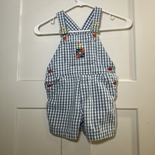 Gymboree Vintage 2T-3T Small 1970 Sports Blue/White Check Shortalls Baseball