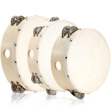 Tosnail Set of 3 Wooden Tambourine, 10", 8", 6" Hand Held Drum Bell, Double R...