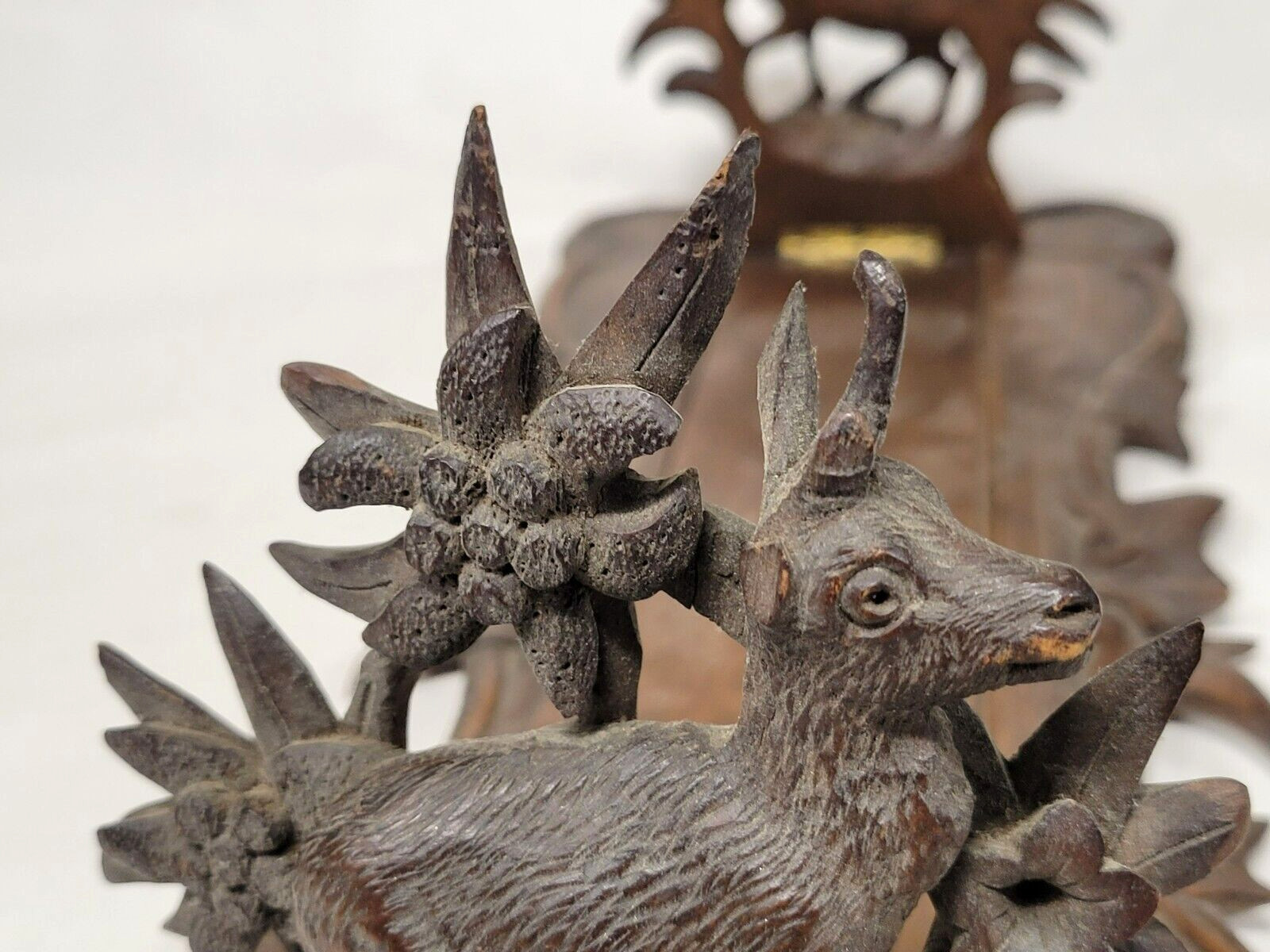 Antique Black Forest Carved Deer Sliding Book Rack Wood Bookend Holder 19th Cen