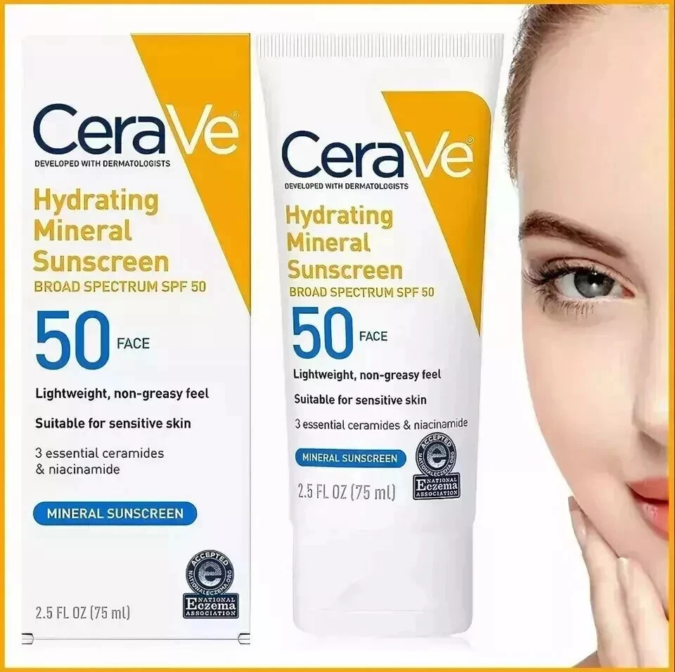 2 pcs CeraVe Hydrating Mineral Sunscreen Face Lotion SPF50 2.5fl oz 75mL - image 2 of 3