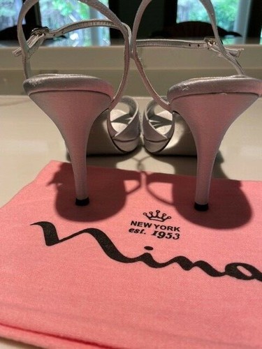 NINA Gretel Silver Satin Royal Strappy & Rhinestones Size 7M Box & Bag - Picture 4 of 12