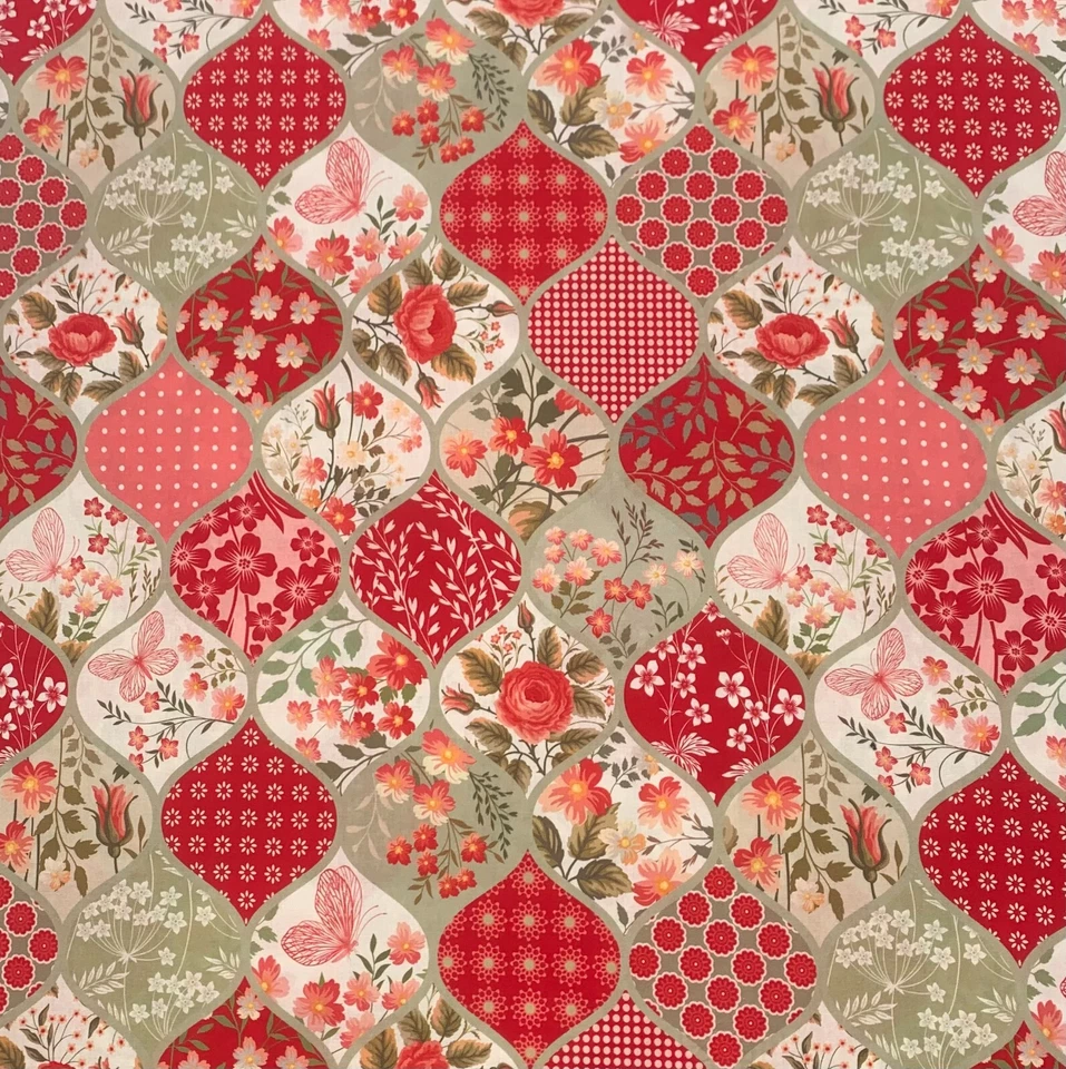 Stoff Meterware Baumwollstoff Patchwork Blumen Rosen Schmetterling Ornamente - Bild 2 von 4