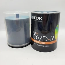 TDK 100 Pack Spindle DVD-R Recordable 16X 120min 4.7GB Blank Media 1 New/ 1 Open