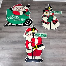 VTG Christmas Snowman Santa St Yard Art Signs Decoration Holiday Ave No Stakes