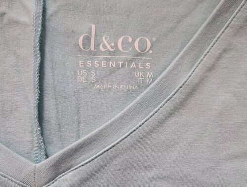 Denim & Co Essentials 3/4 Sleeve V-Neck Jersey Swing Top, Turquoise, Size UK M - Picture 3 of 3