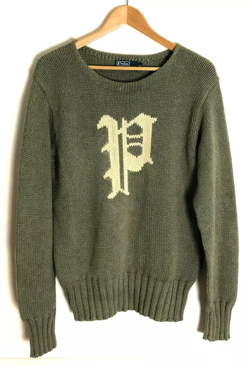 Vintage Polo Ralph Lauren Varsity Cotton Knit Sweater - Size Medium - Grey